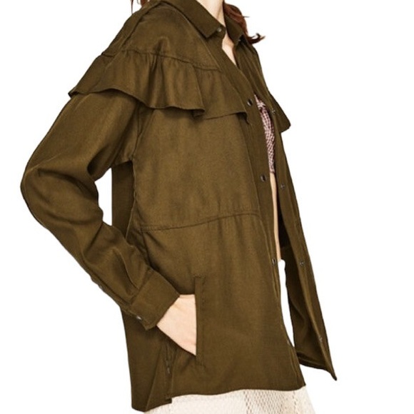 H&M TRF Khaki Ruffle Utility Jacket - Picture 3 of 15